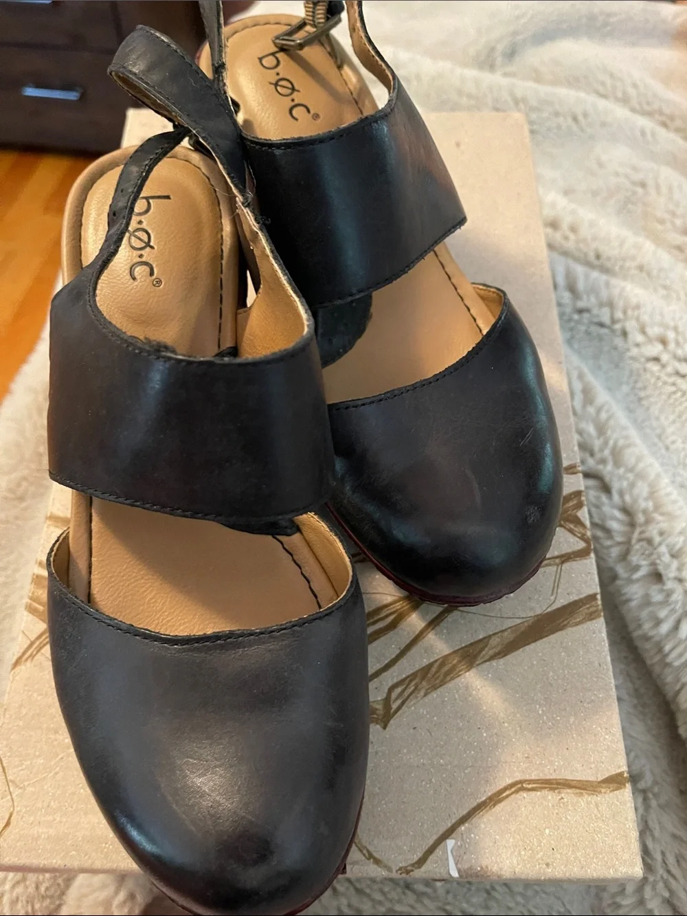 Boc born concept stacked heel sandals - size 7 HELENA black strap comfy platform
